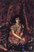 Mikhail Vrubel Young Girl against a Persian Carpet France oil painting reproduction